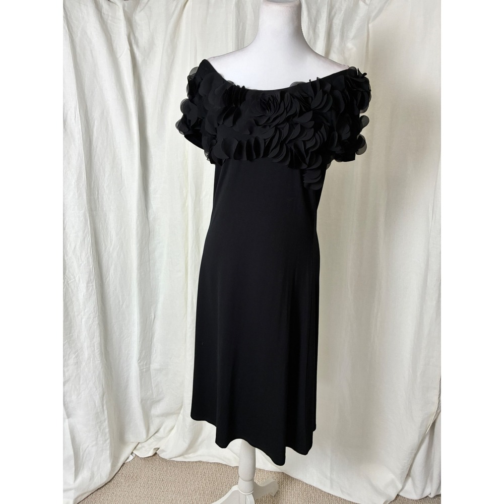 Marc Bouwer Unlimited Midi Dress Black Rosette Floral Cocktail LBD Y2k Large